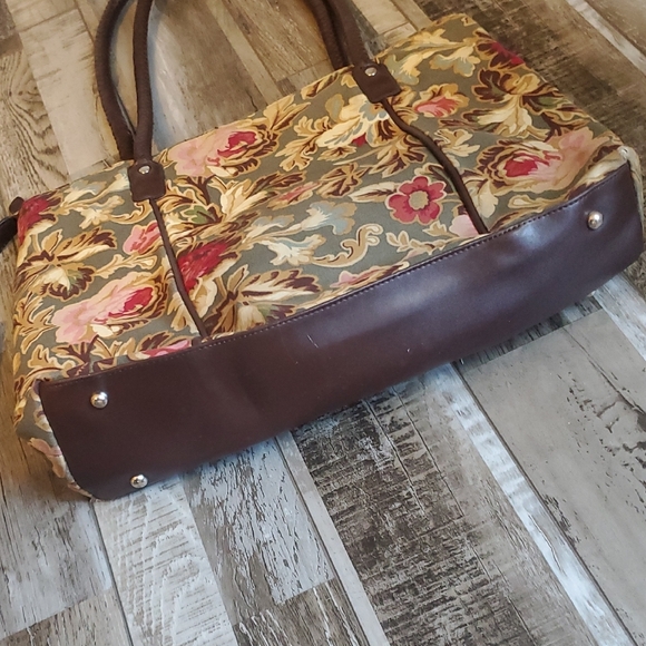 Longaberger Brown Floral Tote Bag and Wallet - Picture 5 of 9